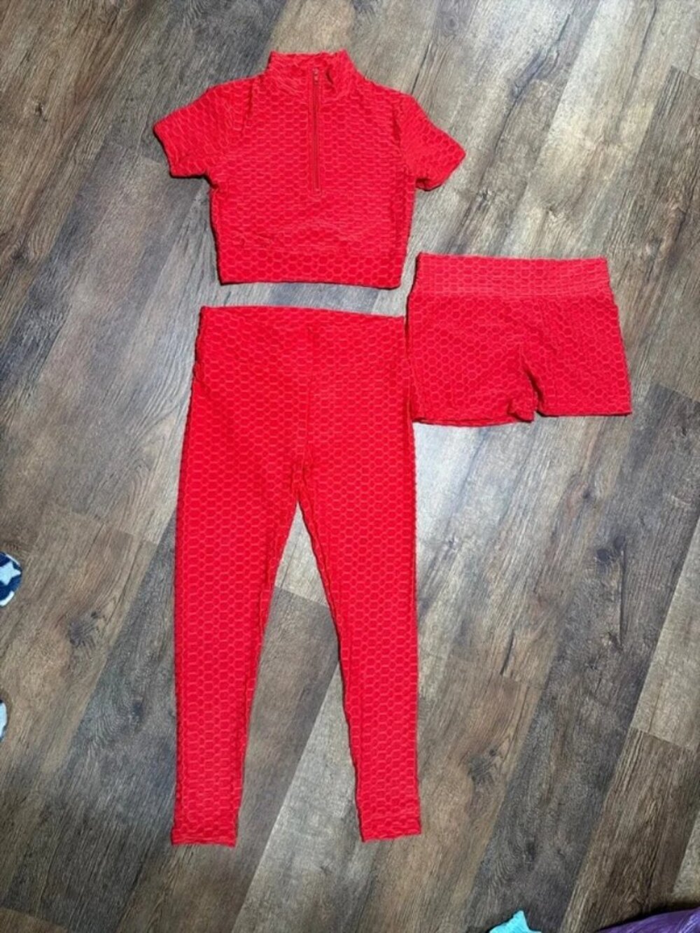 Sexy women's red legging crop top and short 3pc set